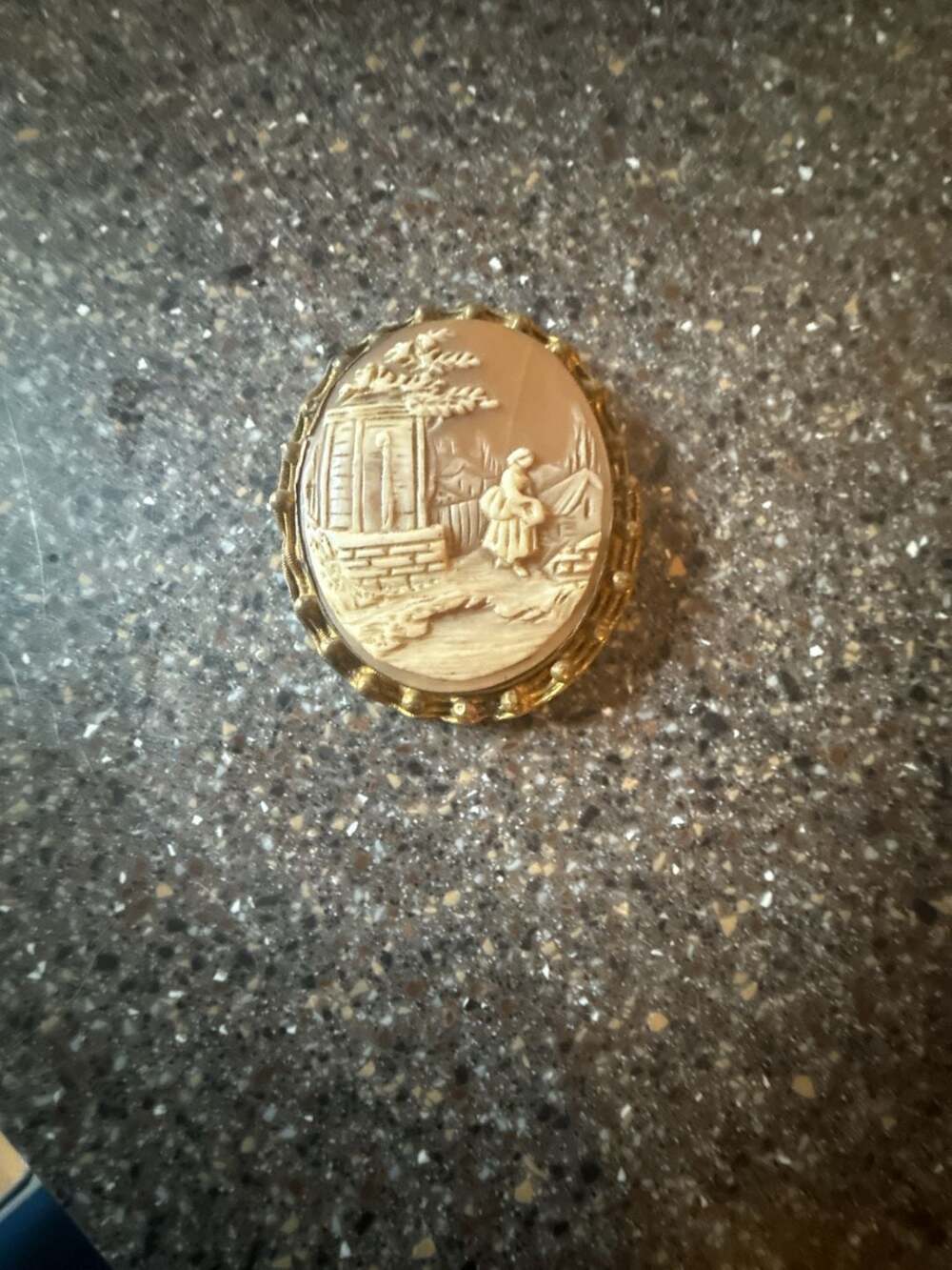 Vintage Scenic Shell Cameo Brooch Rebecca At The Well